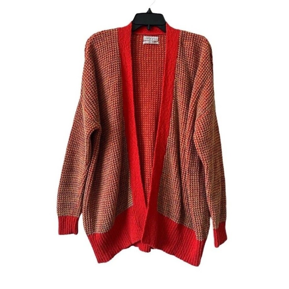 Urban Outfitters Oversized Open Knit Cardigan Sweater Orange Red Heavy XS Fall